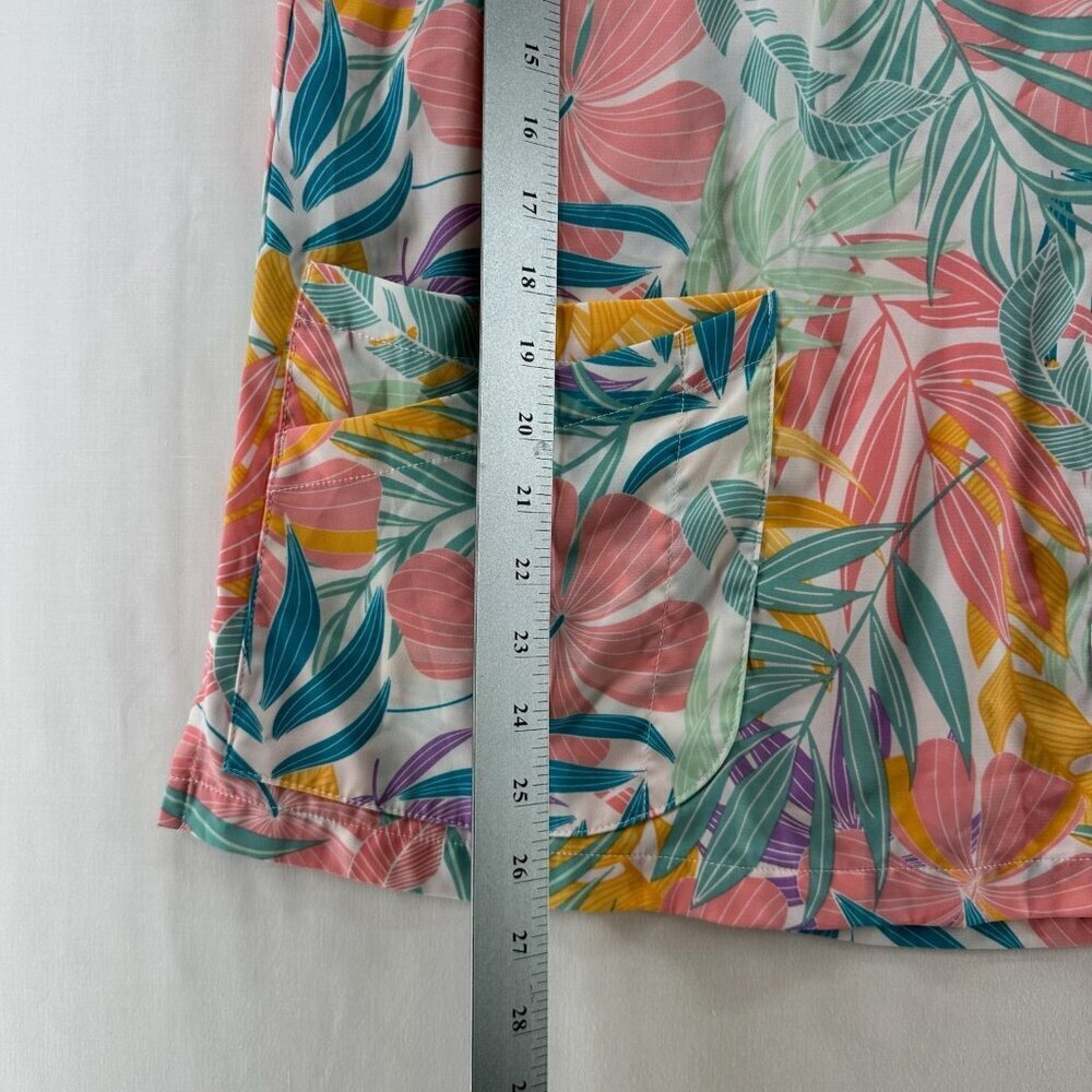Butter-Soft Scrub Top Womens M Stretch Tropical 6-Pocket Peasant Medical Pink - Picture 11 of 11